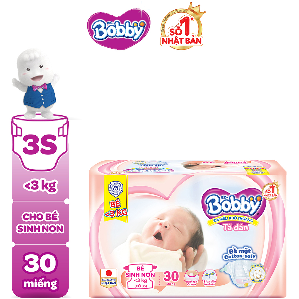 Tã Dán Bobby Cho Trẻ Thiếu Tháng <3Kg 30 Miếng