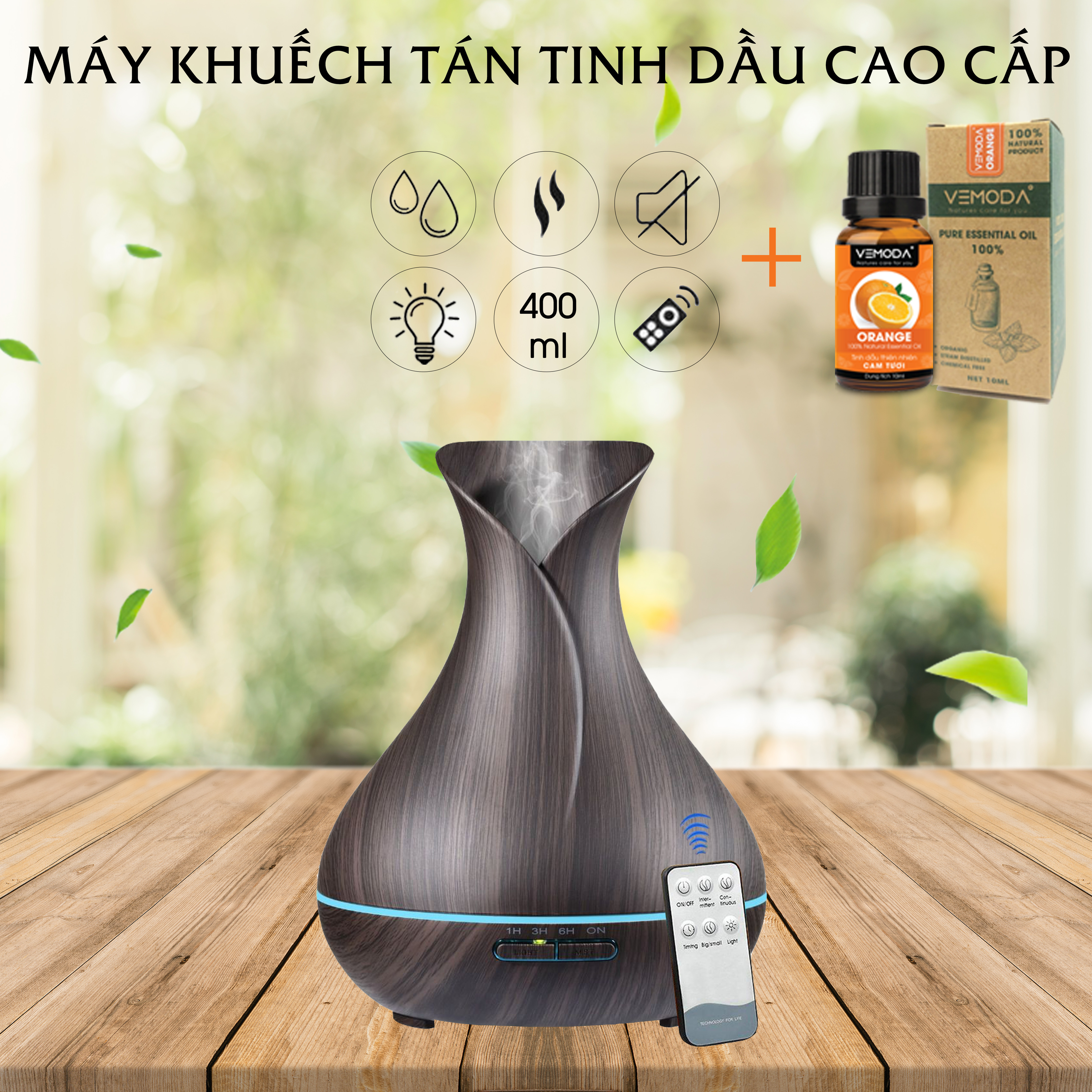 Máy xông tinh dầu cao cấp Tulip 550ml Có Remote. Tặng kèm lọ tinh dầu cam ngọt cao cấp (Đức 10ml). Giúp khuếch tán, tỏa hương tinh dầu, tạo độ ẩm, xông phòng