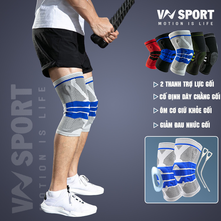 Băng Bảo Vệ Khớp Gối Thể Thao 360 Vn017 Athletes Knee Protector 1 Đôi . Phù Hợp Đá Banh, Chạy Bộ, Bóng Chuyền, Bóng Rổ, Cầu Lông, Leo Núi, Đạp Xe, Tập Luyện Thể Hình, Chấn Thương Đau Nhức Gối - Xám Sọc Xanh - S