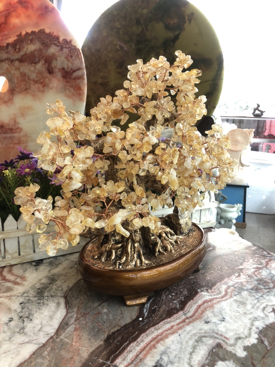 Cây Tài Lộc bonsai phong thủy đá thạch anh vàng - Cao 40 cm