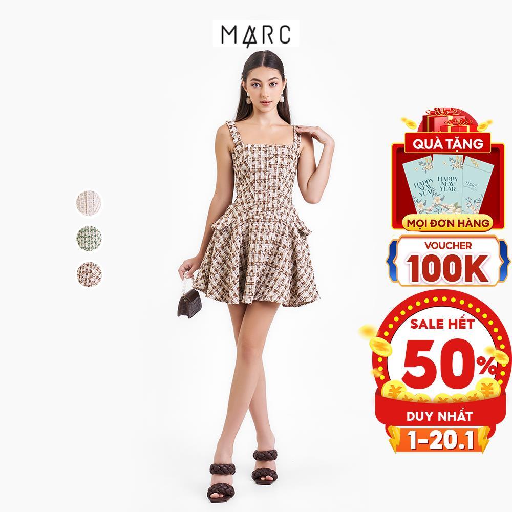 Đầm 2 dây nữ MARC FASHION chất tweed mini corset nhấn nắp túi FAVH090922