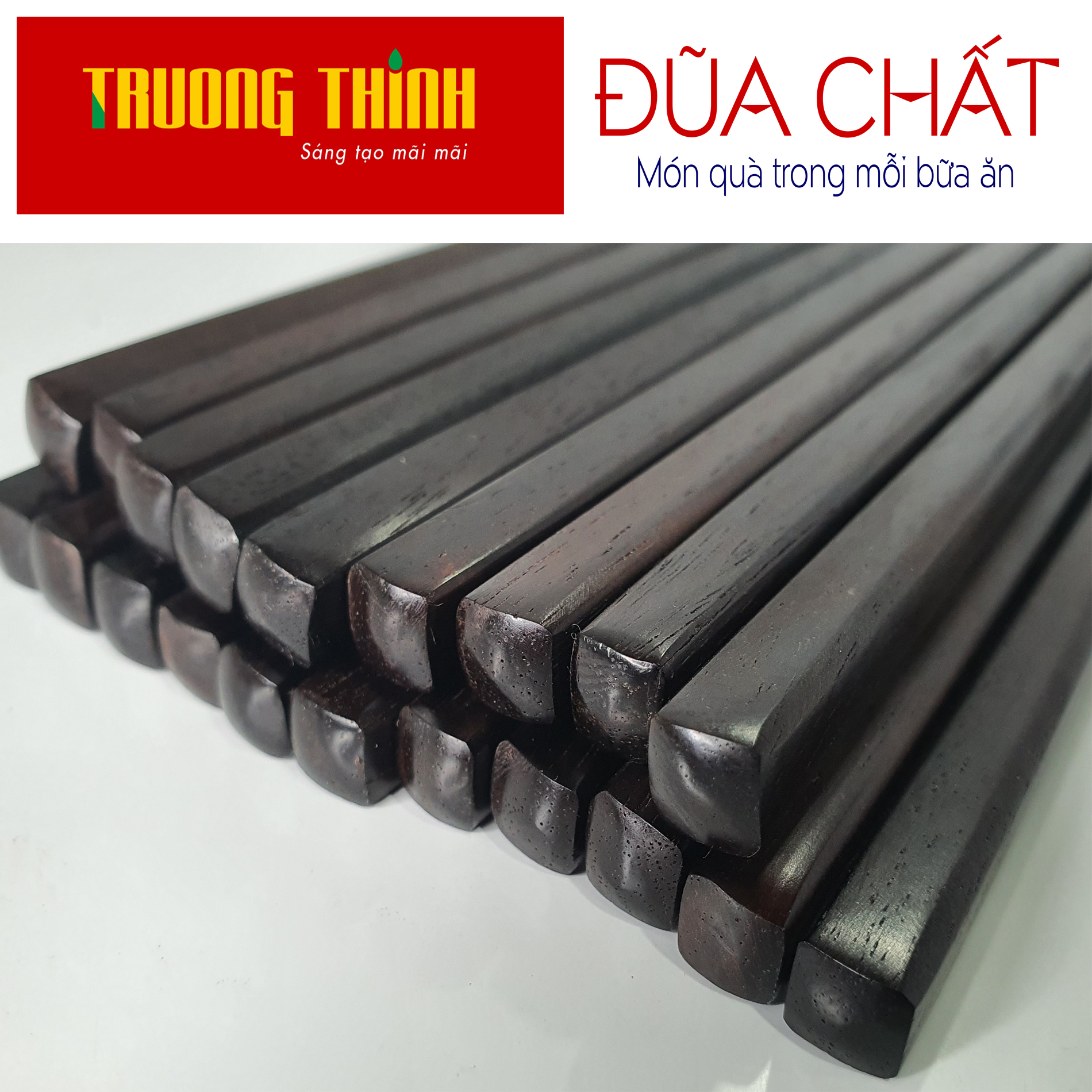 Đũa Gỗ Trắc Đen Cao Cấp Trường Thịnh Loại Đặc Biệt/ Hộp Màu Đen/ 10 Đôi Vuông Trơn