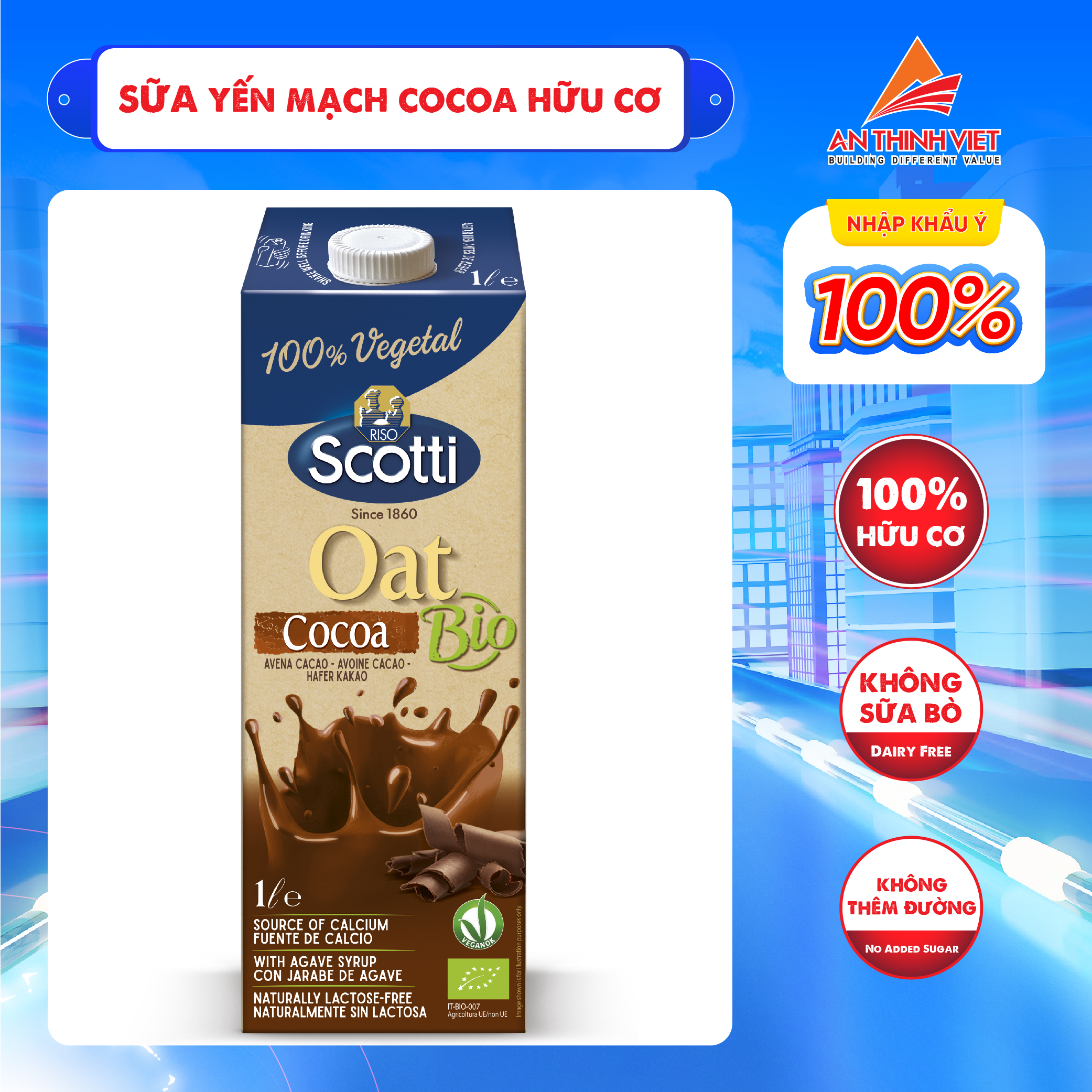 Sữa Yến Mạch Cocoa Riso Scotti - Oat Cocoa Drink - 1L