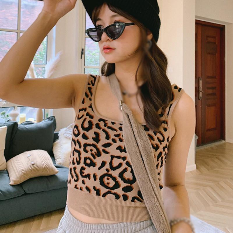 Áo Hai Dây Cổ Vuông Họa Tiết Da Báo Quyến Rũ Cho Nữ