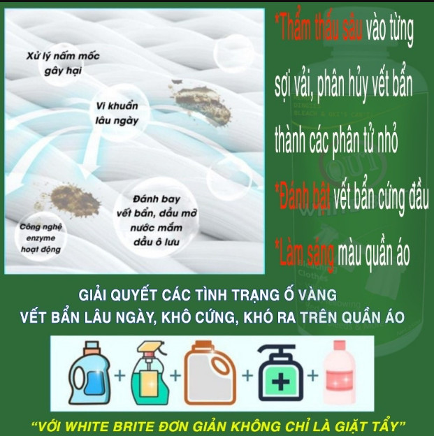 Nước Tẩy Trắng quần áo White Brite - Tẩy mốc quần áo -Không làm hỏng màu quần áo, tẩy mốc, tẩy ố vàng