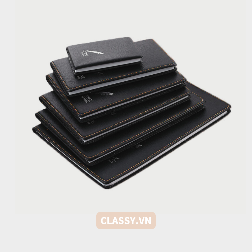 Sổ bìa da đen nhiều kích thước Classy Notebook ghi chép cuộc họp, lập kế hoạch kinh doanh- 224 trang bìa tối giản- PK1834