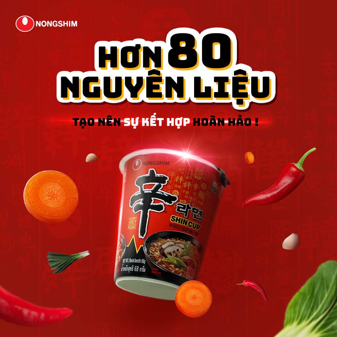 Combo 3 ly - Mì ly Shin Ramyun 68g (Nongshim Hàn Quốc)