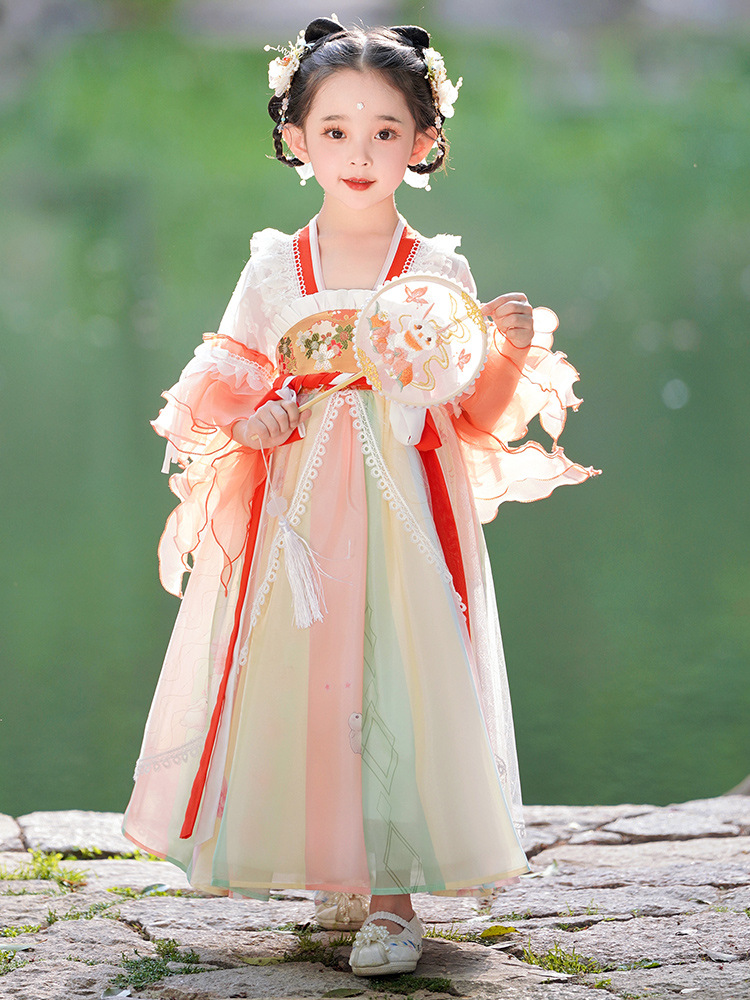 Đầm váy công chúa cổ trang hanfu thêu hoa cho bé gái diện lễ tết trung thu đẹp size 100-160 hàng Quảng Châu