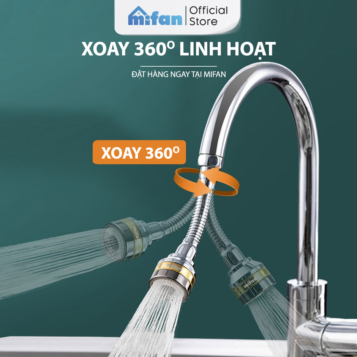 Đầu vòi rửa bát tăng áp đồng thau inox 304 cao cấp Mifan - 3 Chế độ phun cực mạnh, xoay 360 - Sử dụng cho bồn rửa chén bát