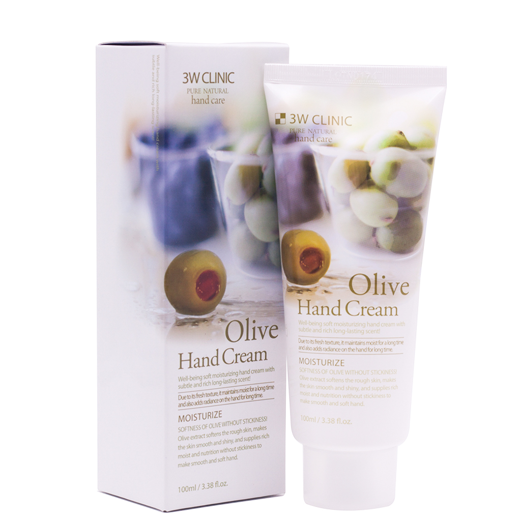 Kem dưỡng da tay Olive Hàn Quốc cao cấp 3W Clinic Olive Hand Cream (100ml) + Tặng Dụng Cụ Rửa và Massage Mặt Silicon Mềm Dẻo Hàn Quốc Suri Facial Cleansing Fad – Hàng Chính Hãng