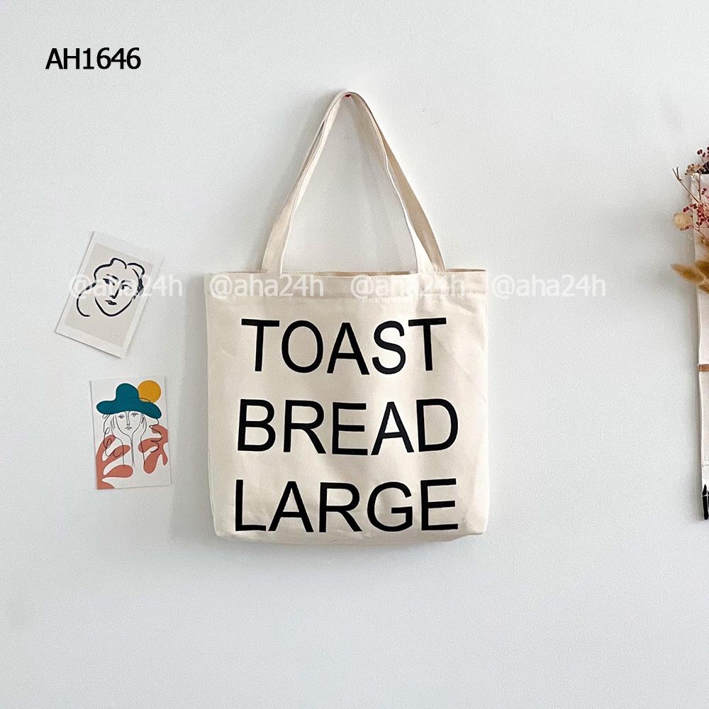 Túi tote vải canvas đi học đi chơi có khóa kéo hàn quốc đeo vai in TOAST BREAD LAGRE AH1646