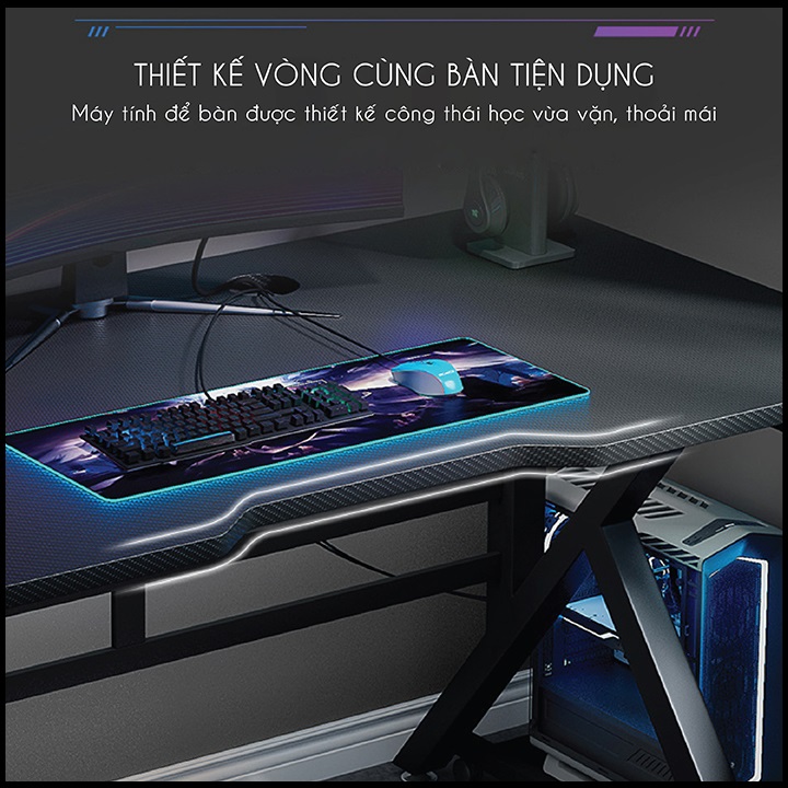 Bàn Làm Việc, Bàn Gaming Chữ K. Mặt Phủ Sợi Cacbon. KT 120 x 60 x 75cm