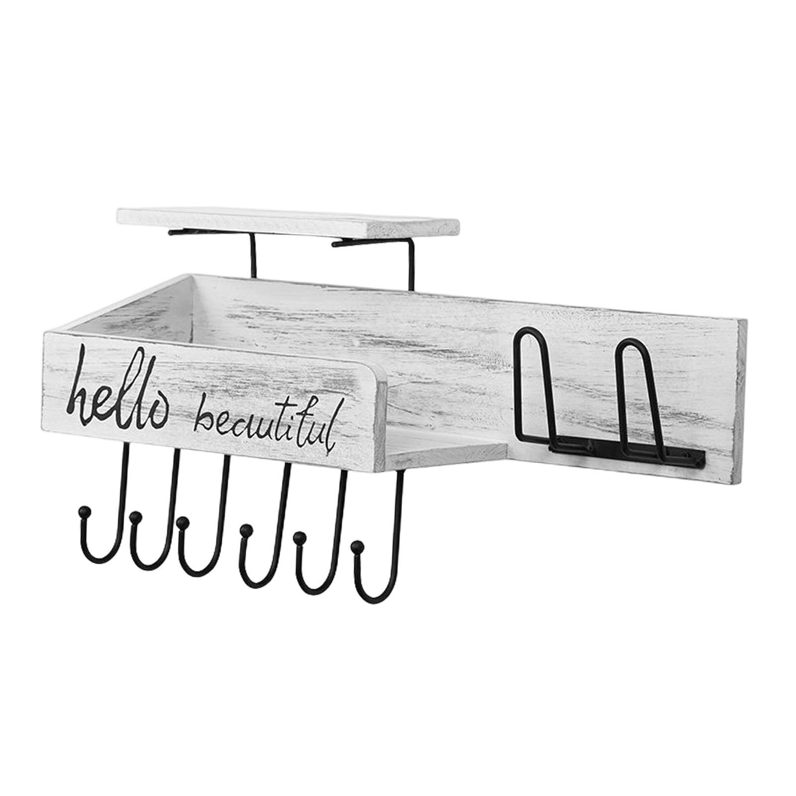 Wall Mounted Key Holder Hooks Rack Letters Living Room Wooden Mail Organizer