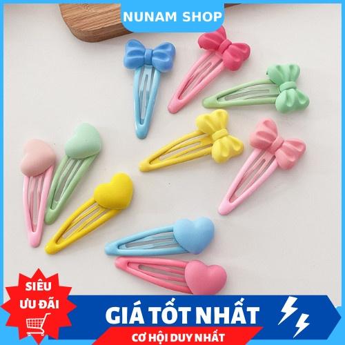 Set 5 - Kẹp tóc bấm phủ bóng nơ hoặc trái tim màu kẹo ngọt dịu dàng Nunam shop kẹp tóc tiểu thư đẹp cute