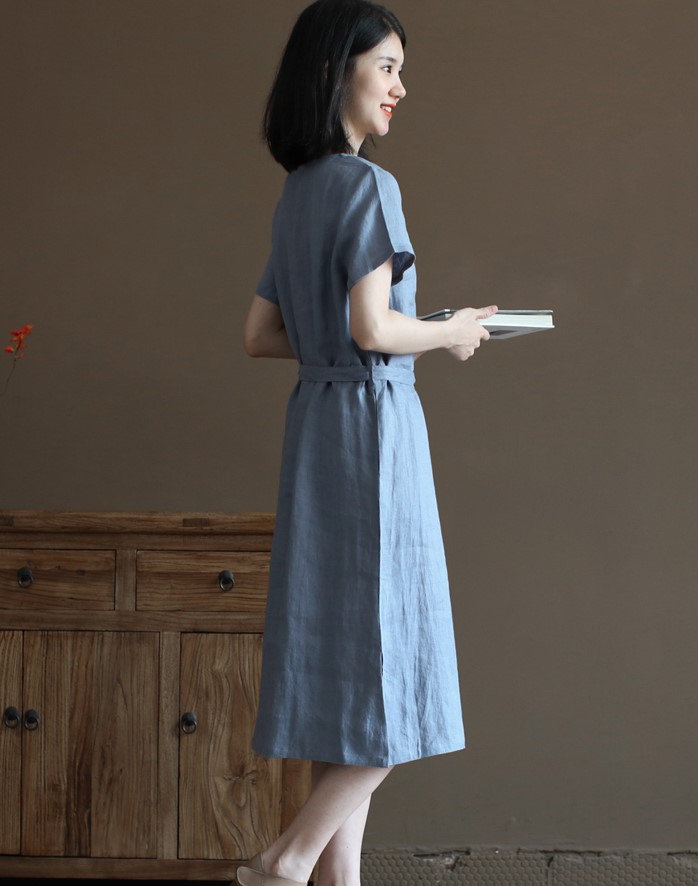 Đầm suông chất đũi cổ timphối túi bên hông, chất đũi mềm mát, mẫu mới 2023 ARCTIC HUNTER AH193