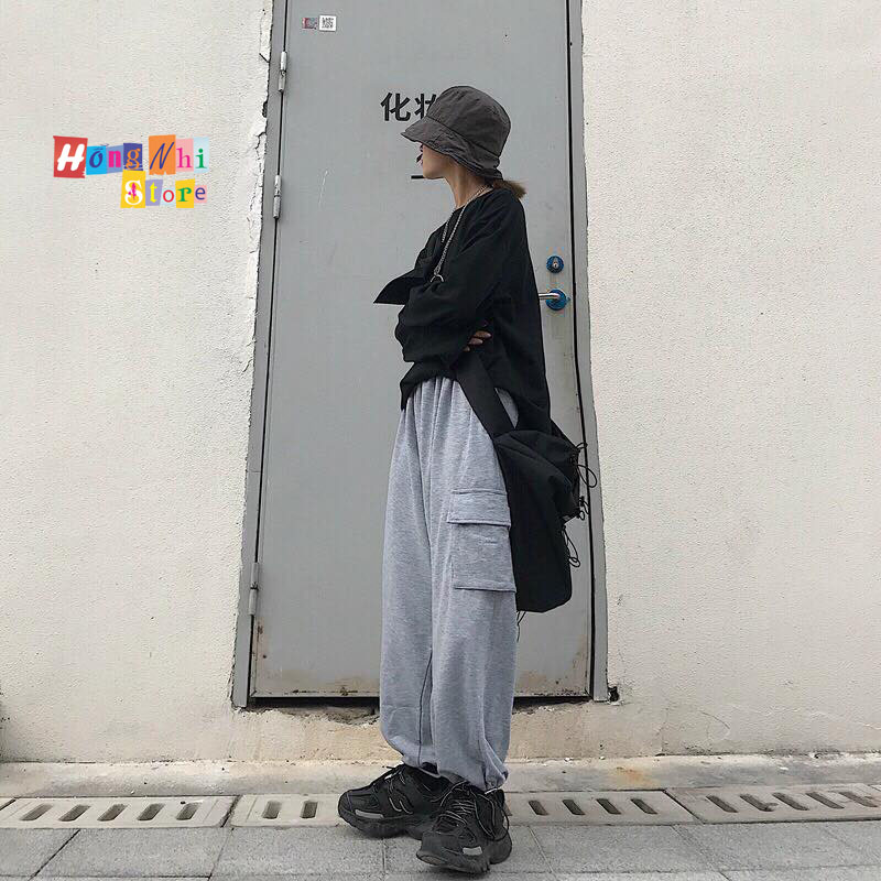 Quần Jogger Box Unisex 2 Túi Lưng Thun Bo Lai Dáng Rộng Màu Xám - MM - M