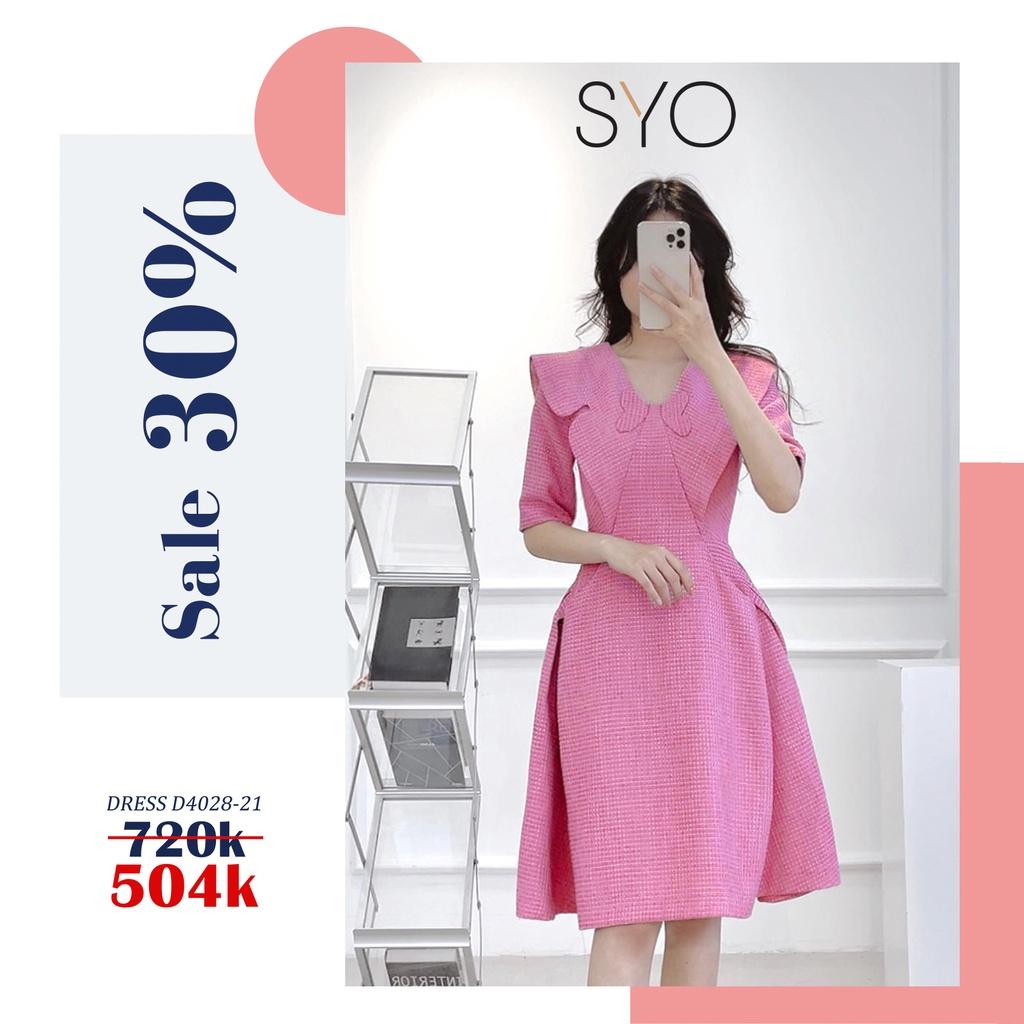 SYO- ĐẦM DẠ XÒE KẺ ,PHỐI CỔ THẮT NƠ