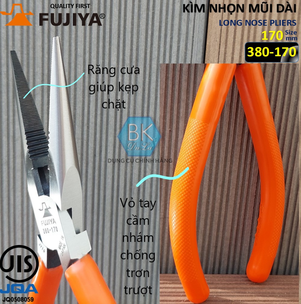 [Sản xuất tại Nhật] Kìm nhọn mũi dài 7inch/ 170mm Fujiya 380-170 - Kiềm cắt dây thép dây đồng