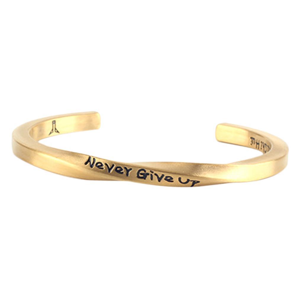 Never Give Up Twist Open Bangle Women Men Couple Jewelry