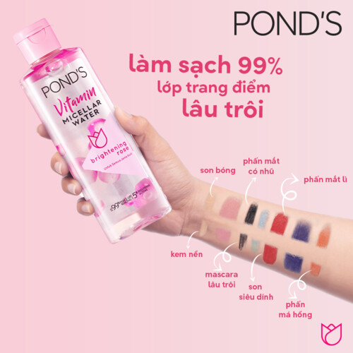Nước tẩy trang Vitamin và hoa hồng POND'S Vitamin và hoa hồng sáng da Sạch 99% lớp trang điểm sáng da sạch sâu