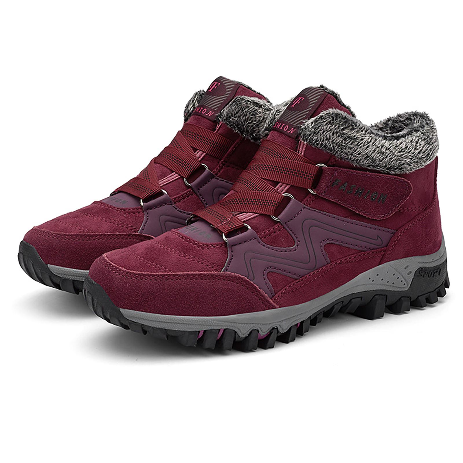 Giày Giữ Ấm Mùa Đông Lót Lông Plus Size Sneakers Chống va chạm Chịu Mài Mòn Chống Trượt Thoải Mái Cho Du Lịch Ngoài Trời Cắm Trại Color: Bean Red Shoe Size: 44