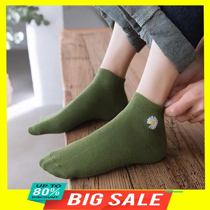 10 Đôi tất vớ nam nữ thấm hút mồ hôi, kháng khuẩn hình hoa cúc dễ thương