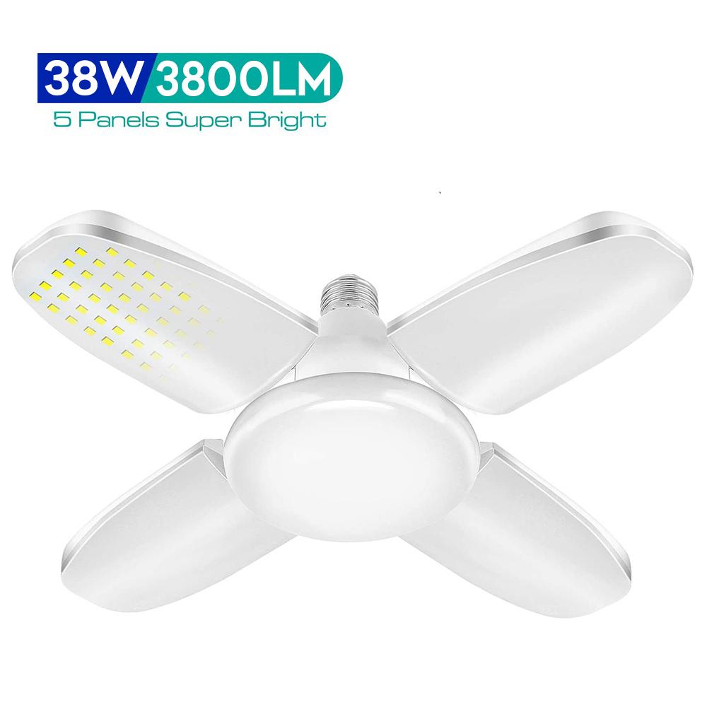 E27 LED Bulb Fan Blade Timing Lamp 85-265V 38W 360°Foldable Led Industrial Light Bulb Lamp For Home Ceiling Light Garage Light