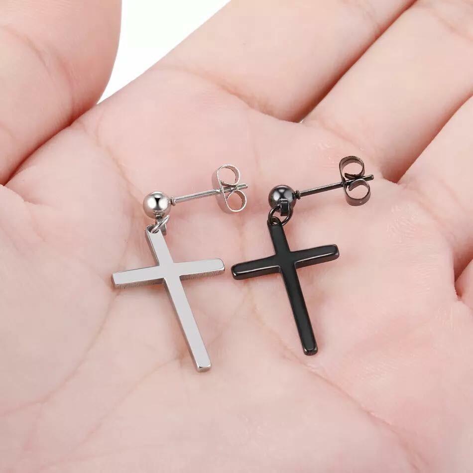 Khuyên tai nụ hình thánh giá unisex cực chất