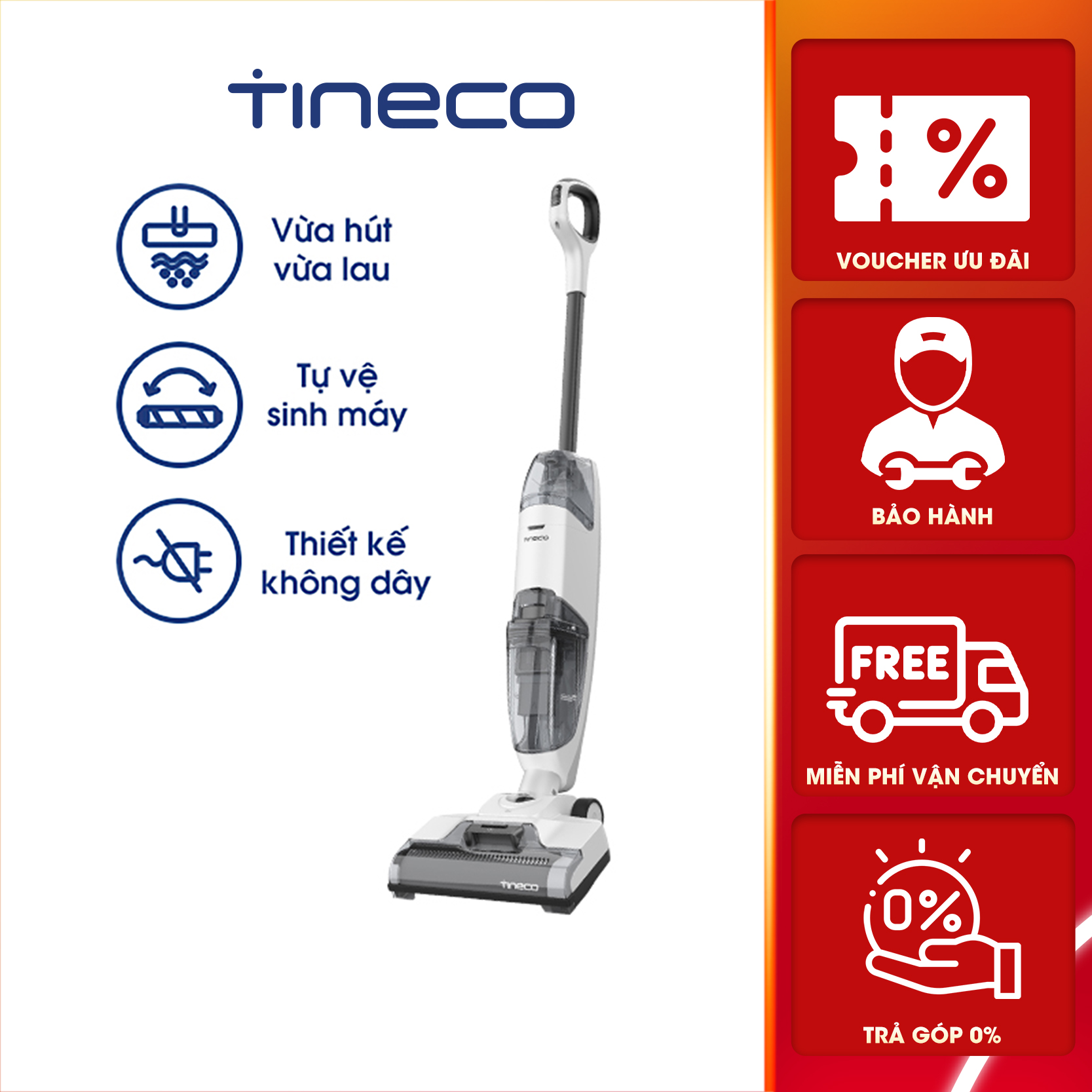 Máy hút bụi lau sàn làm sạch thông minh không dây Tineco IFLOOR 2 - Hàng chính hãng