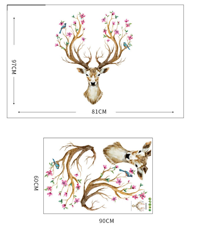 Decal trang trí tường - Đầu Nai hoa mai hồng phong cách
