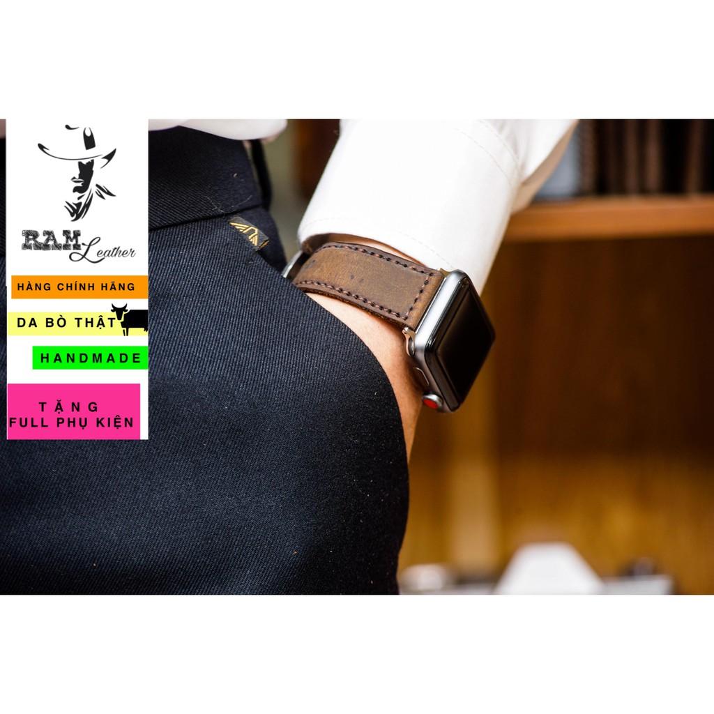 Dây apple watch da bò nâu đất handmade bền chắc cực đẹp RAM Leather classic 1950 - tặng khóa chốt và adapter