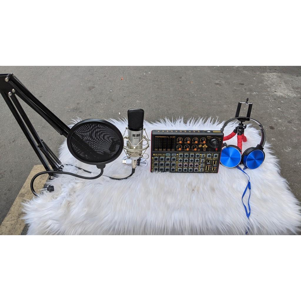 combo micro Big max 26 pro + sound card K3000 thu âm livestream karaoke chân kẹp míc, màng lọc âm tai nghe kẹp bạch tuộc