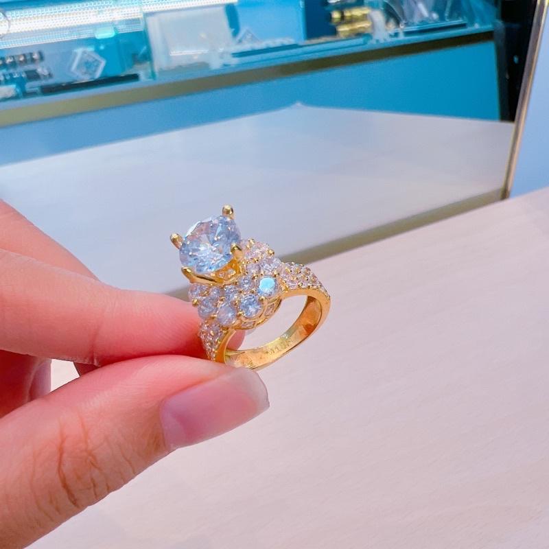 Nhẫn đồng vàng hoàng gia sang chảnh hột cao không phai màu khắc ký hiệu