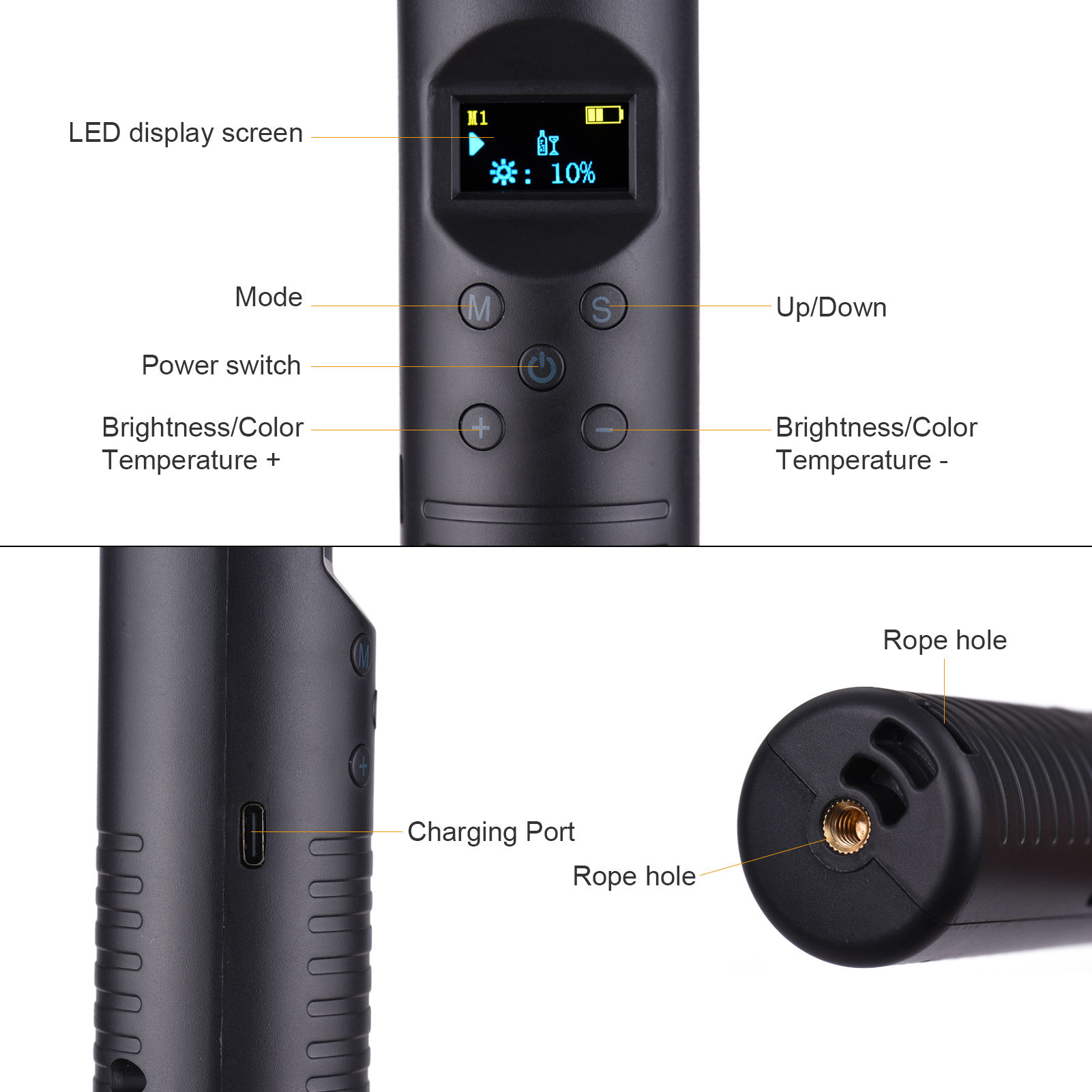 Đũa phép Đèn LED chụp ảnh Nhiệt độ hai màu 3000K-6500K Độ sáng có thể thay đổi 20W cầm tay RGB đầy màu sắc