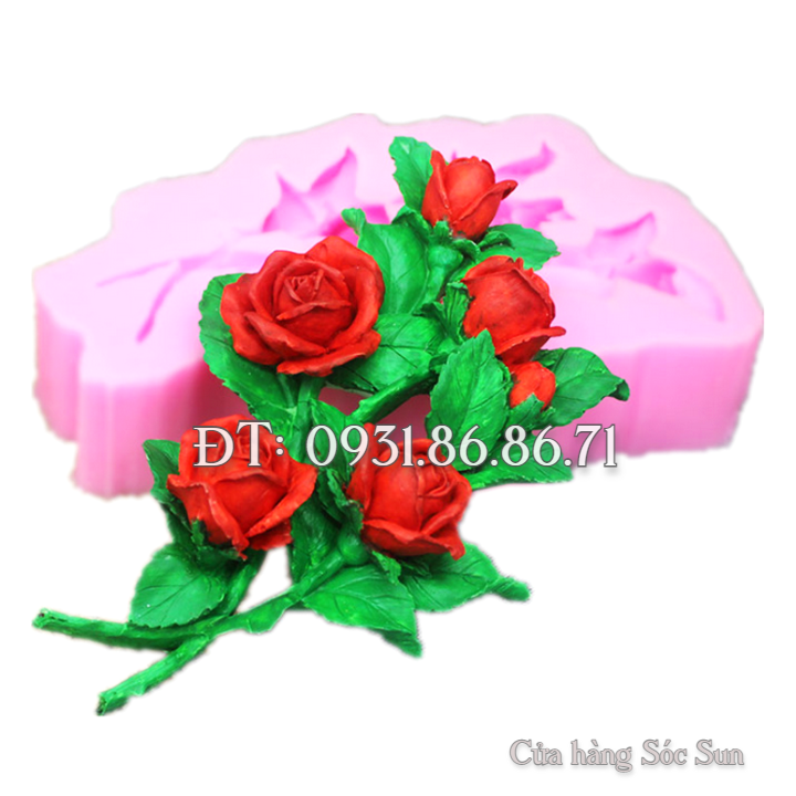 Khuôn silicon hoa hồng cành loại 17 cm - Mã số 1665