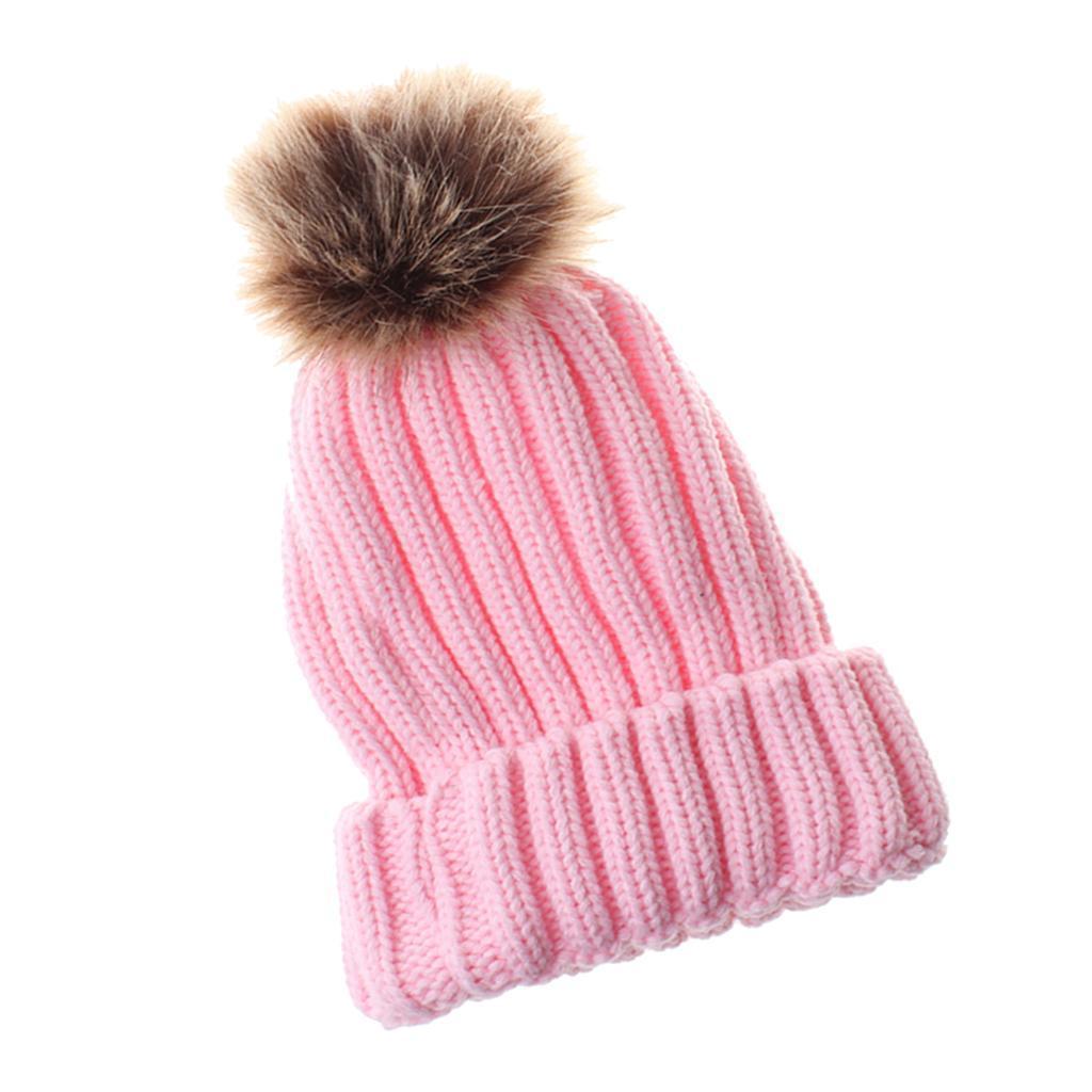 Baby Unisex Winter Warm Faux Double Fur Pom Bobble Knit Beanie Hat Cap