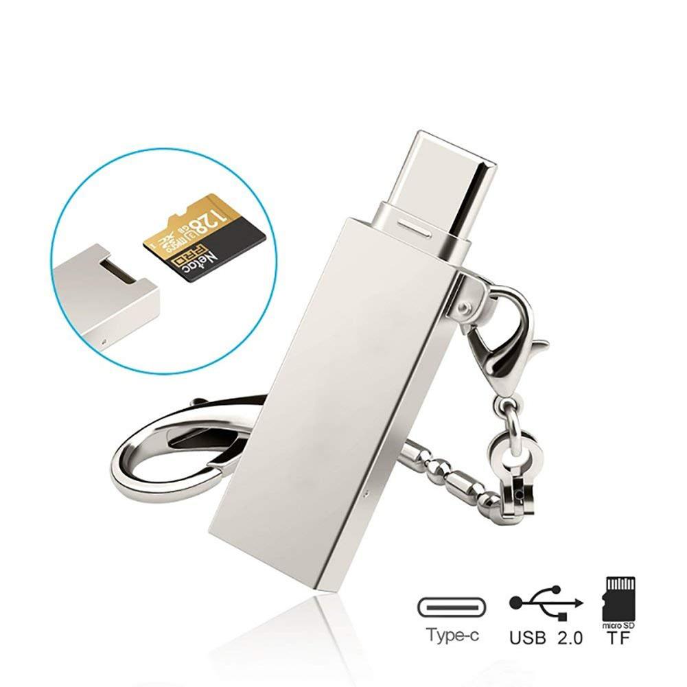 Móc Khóa USB 2 Trong 1 Giắc Cắm Type C Và Đầu Đọc Thẻ Nhớ TF/SD