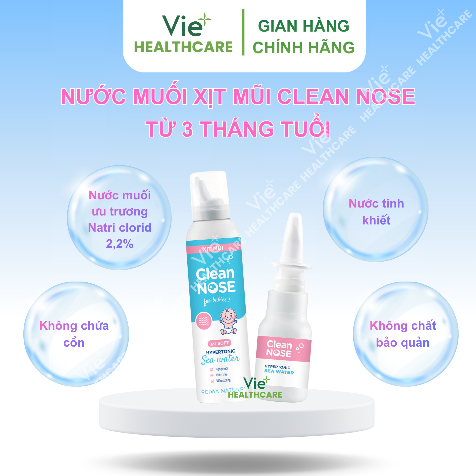 Dung dịch xịt mũi Clean NOSE® hỗ trợ giảm viêm mũi, nghẹt mũi, viêm xoang cho trẻ sơ sinh từ 3 tháng tuổi và người lớn