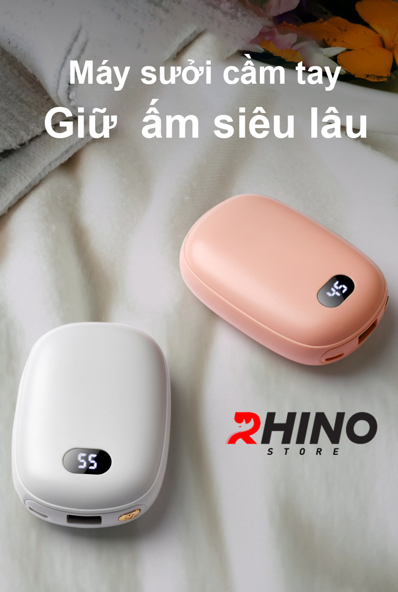 Máy sưởi ấm mini chạy pin cầm tay đèn LED Rhino W303, 3 mức độ nhiệt,  Làm ấm nhanh _ Hàng chính hãng