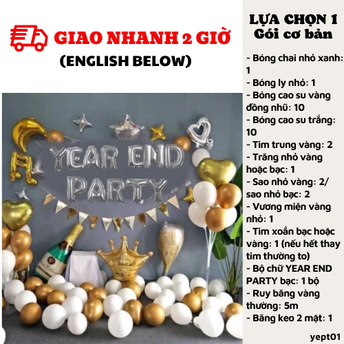 Bộ bóng trang trí Year End Party màu bạc và vàng yept01