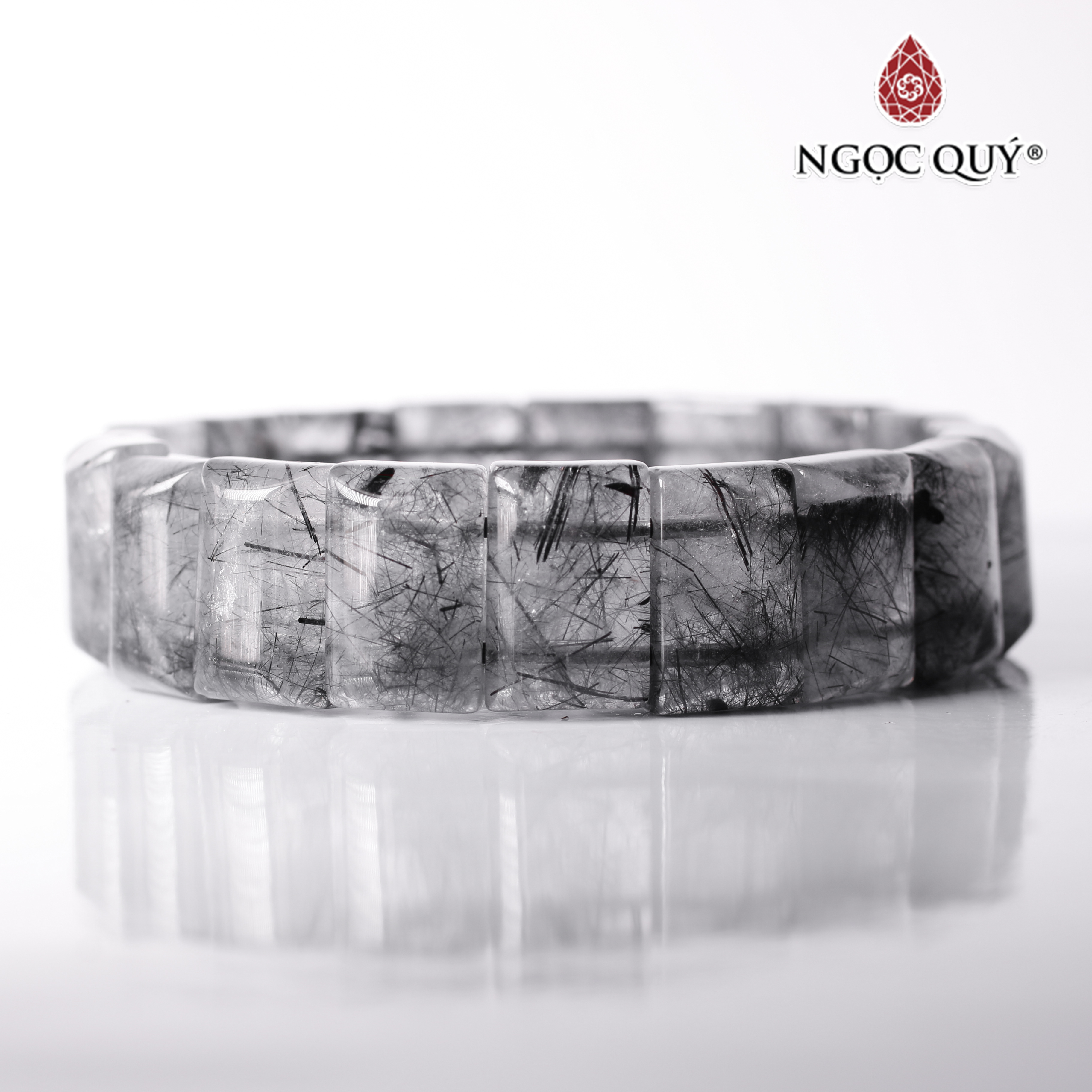 Vòng tay bản vuông đá thạch anh tóc đen mệnh thủy, mộc - Ngọc Quý Gemstones