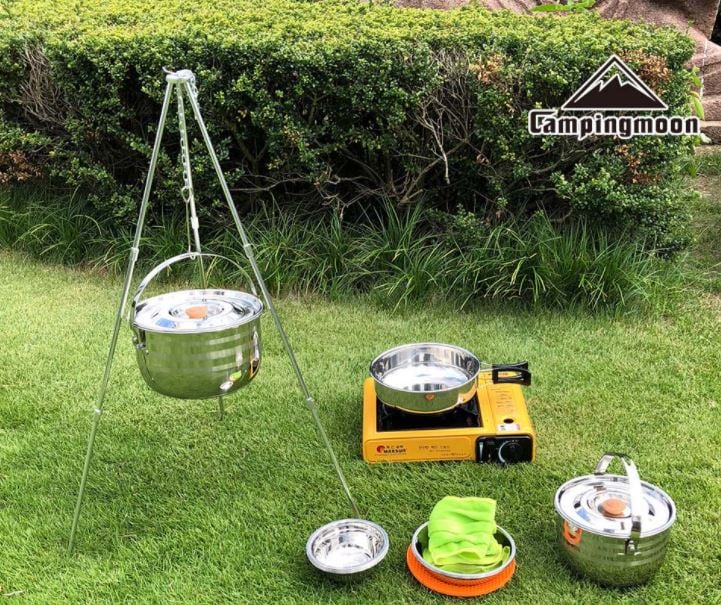 Đồ cắm trại bộ nồi 6 món Campingmoon MC-210 nấu nướng cao cấp xếp gọn cắm trại dã ngoại du lịch A411