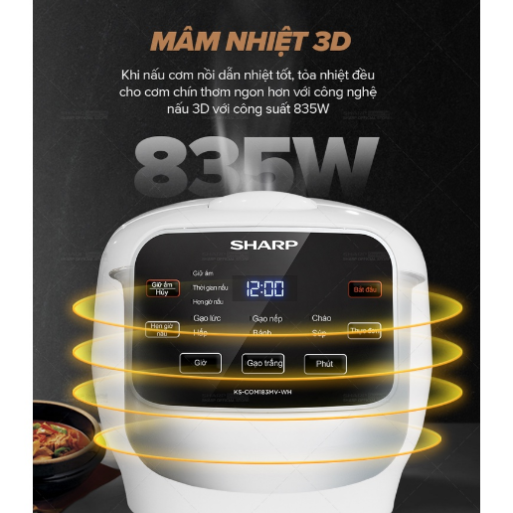 Nồi cơm điện tử, nắp gài Đa Năng Chống Dính Sharp KS-COM183MV-WH 1.8L - Hàng chính hãng - Bảo hành 12 tháng