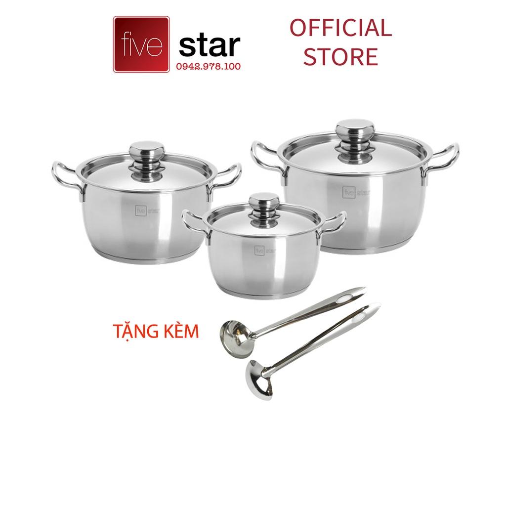 Bộ nồi 3 đáy inox 430 Thân Cool Fivestar Standard nắp inox FS-B3010 (Kích thước 16cm - 20cm - 24cm), tặng 2 vá canh