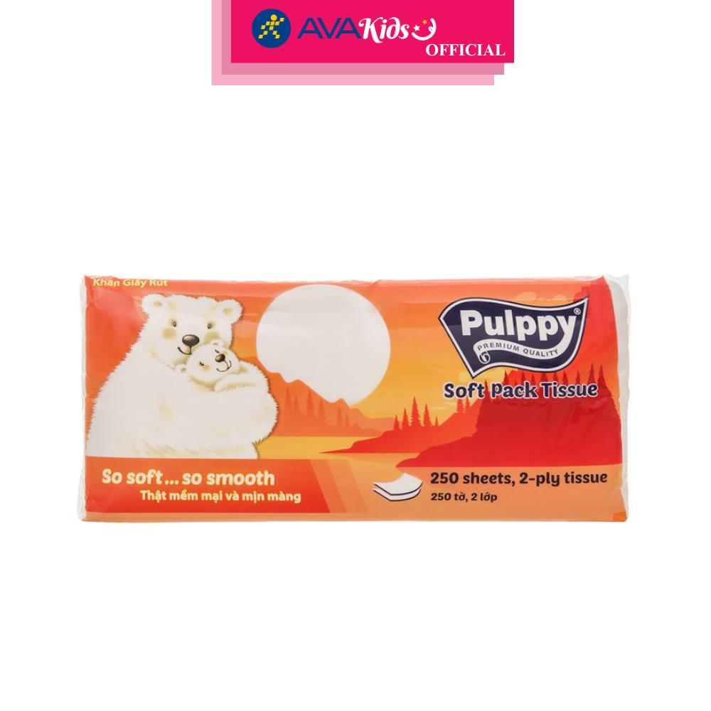 Gói 250 tờ khăn giấy rút PULPPY Polar Bear không mùi 2 lớp - Hàng Chính Hãng