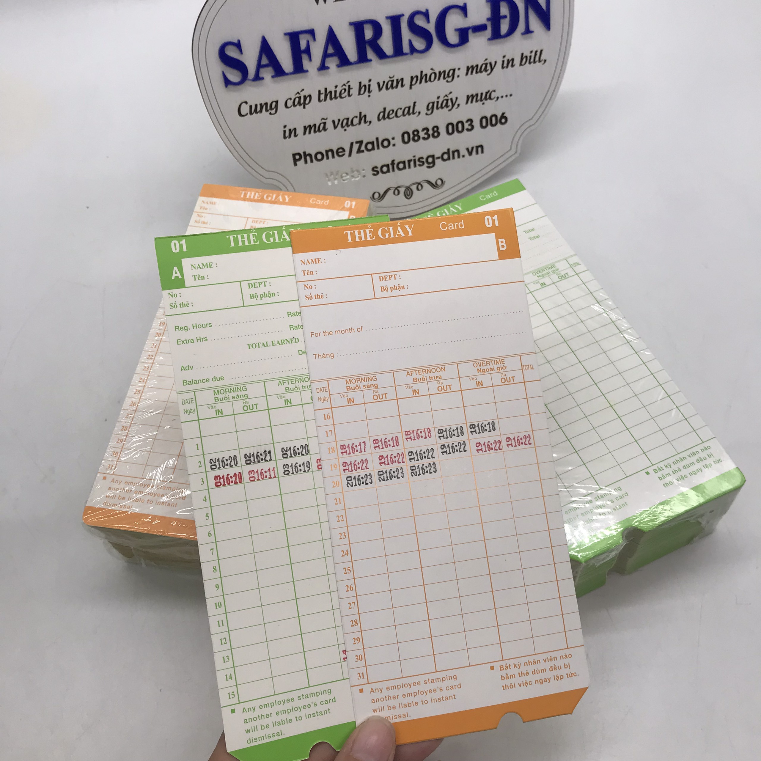 BỘ 5 XẤP THẺ GIẤY CHẤM CÔNG