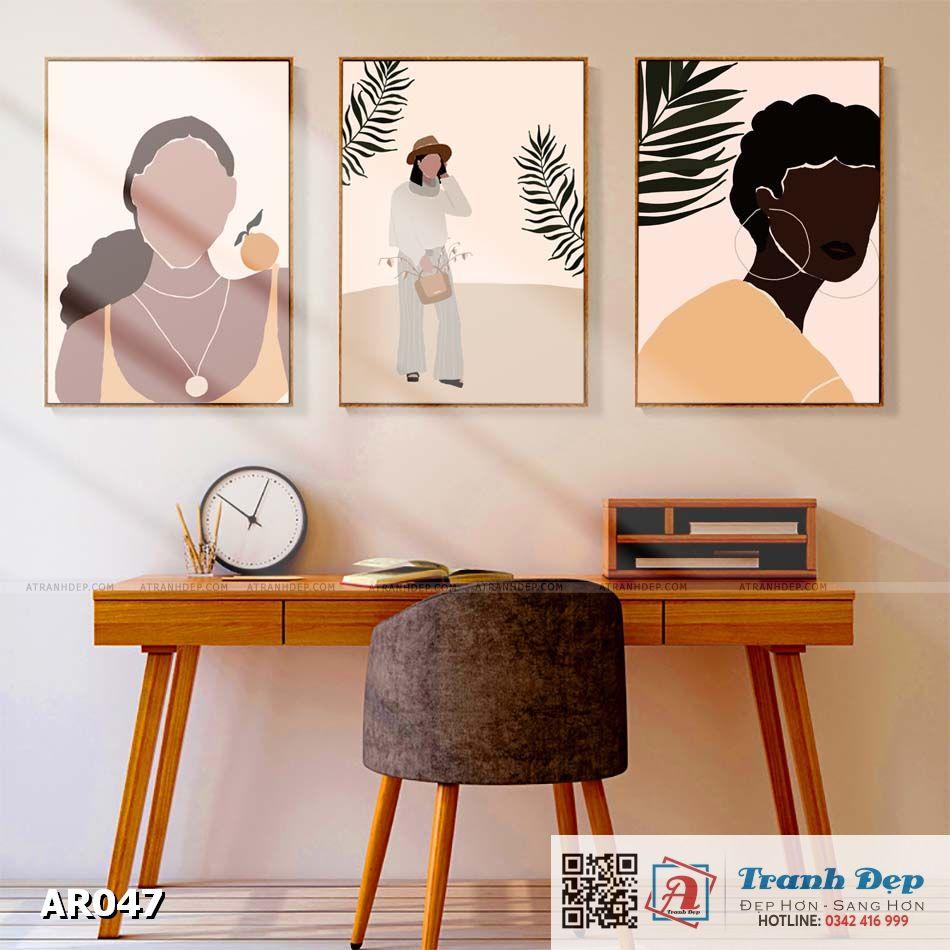 Bộ 3 tranh canvas decor phong cách minimalist, trừu tượng hiện đại - AR047