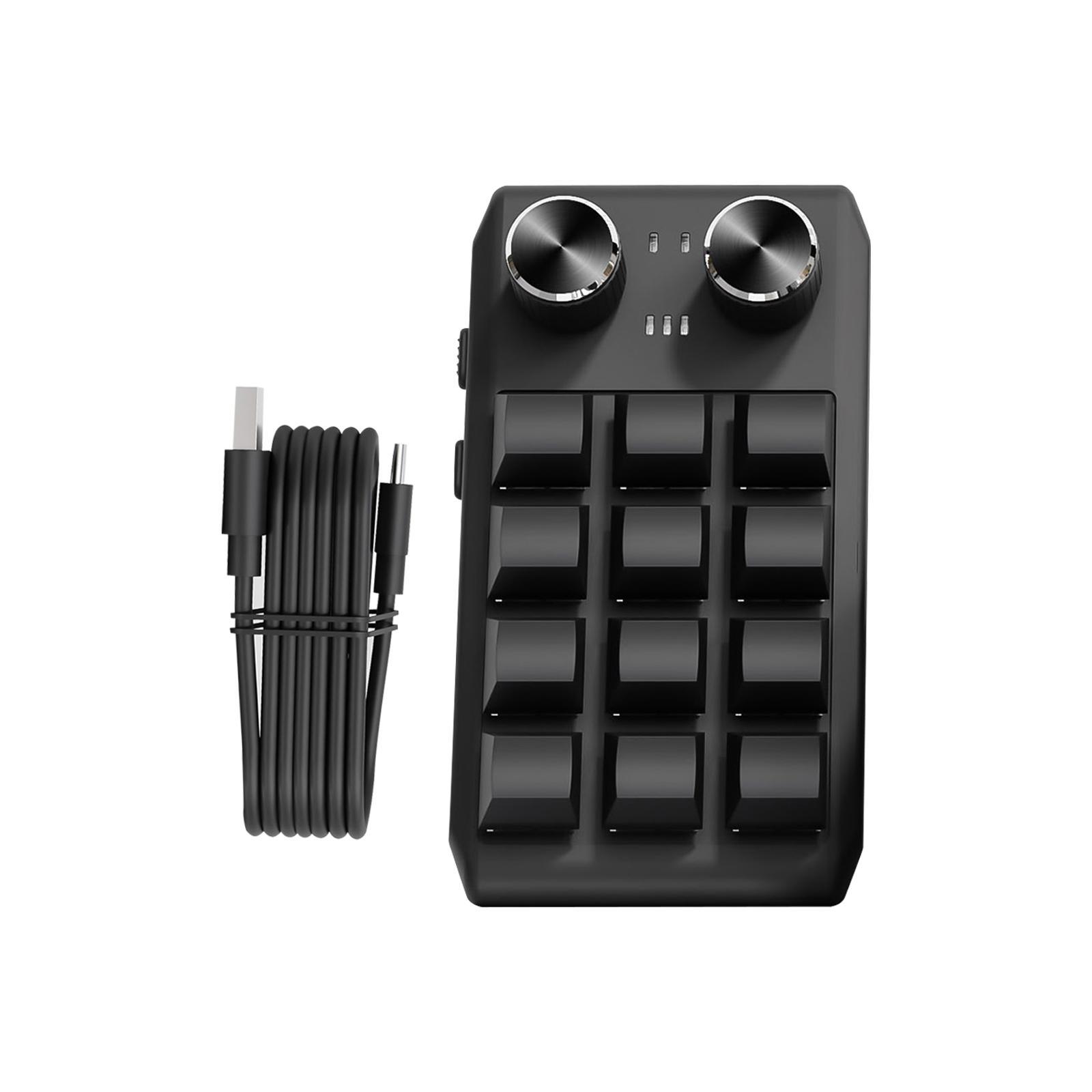 12 Keys Keyboard RGB Non Slip with USB Cable with 2 Knob Standard Keyboard Programming Keyboard Mini Keypad for Games Designers