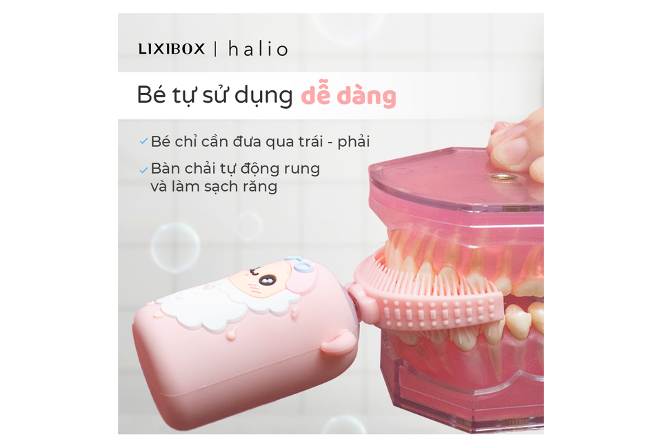 Combo Bàn Chải Điện + 1 Đầu Bàn Chải Cho Bé Halio Smart Sonic U-Shaped Toothbrush