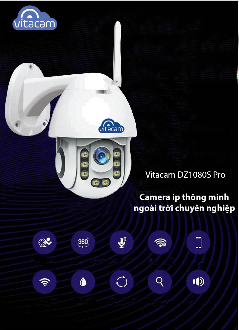 Camera IP Wifi Ngoài Trời Vitacam DZ1080S Pro 2.0mpx - Xoay 355 độ, đàm thoại 2 chiều - Hàng Chính Hãng